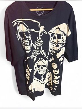 Black Graphic Tee with Ivory Grim Reaper Print